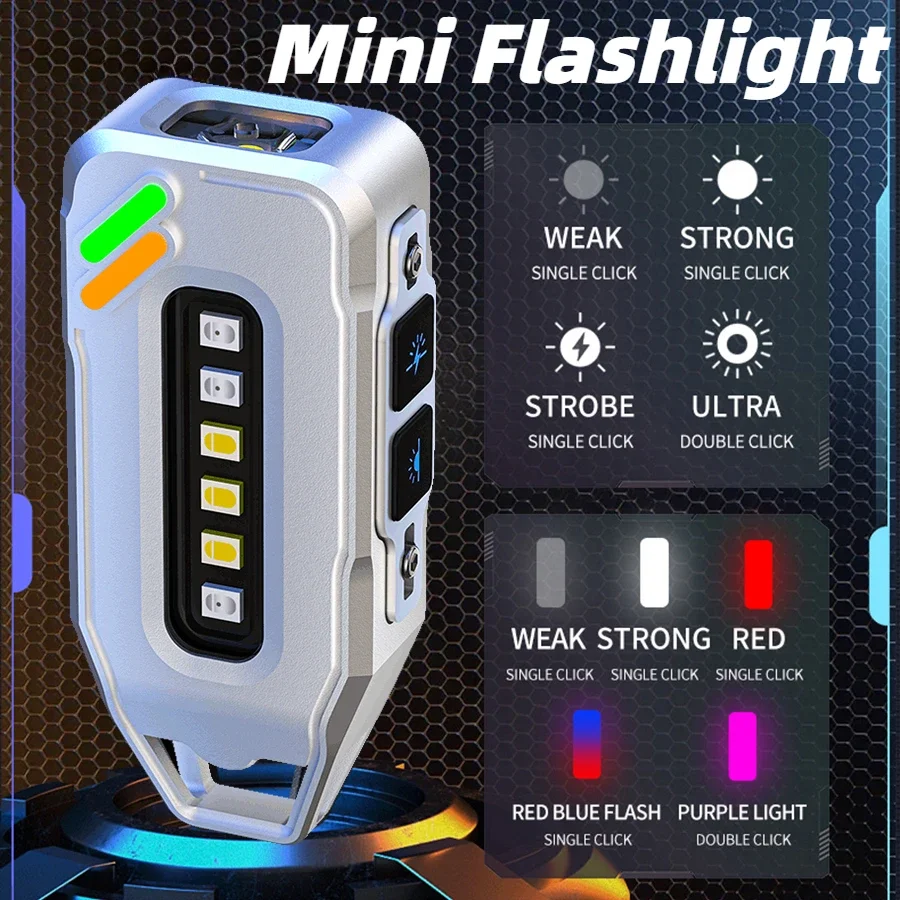 Super Bright EDC Flashlight USB Rechargeable Police Shoulder Light, Cap Clip Head Lamp Multifunctional Keychain Camping Lantern