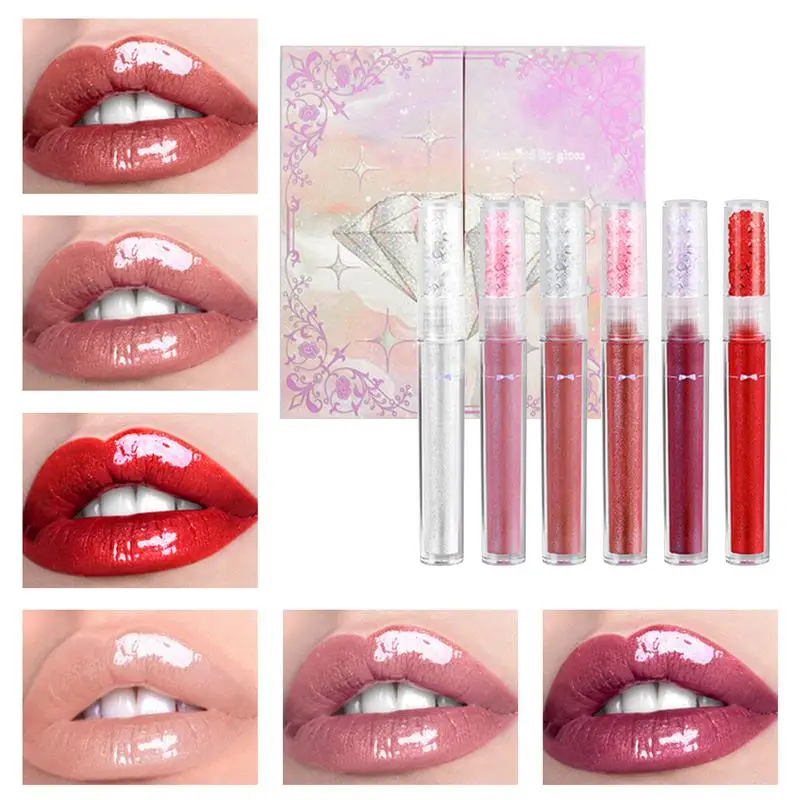 NIEUWE 6 stks/set Spiegel Parel Lipgloss Waterdichte Langdurige Hydraterende Lipstick Shine Glitter Lipgloss Vrouwen Make-Up Cosmetica