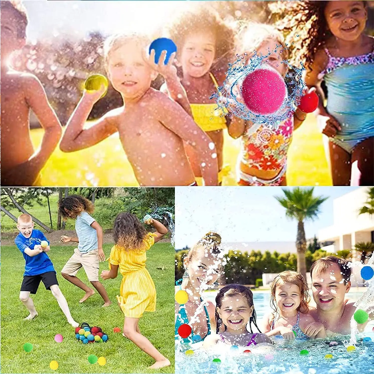 60 bolas de água de algodão reutilizáveis brinquedos ao ar livre verão piscina respingo balões de água trampolim acessórios brinquedos de jogo de água