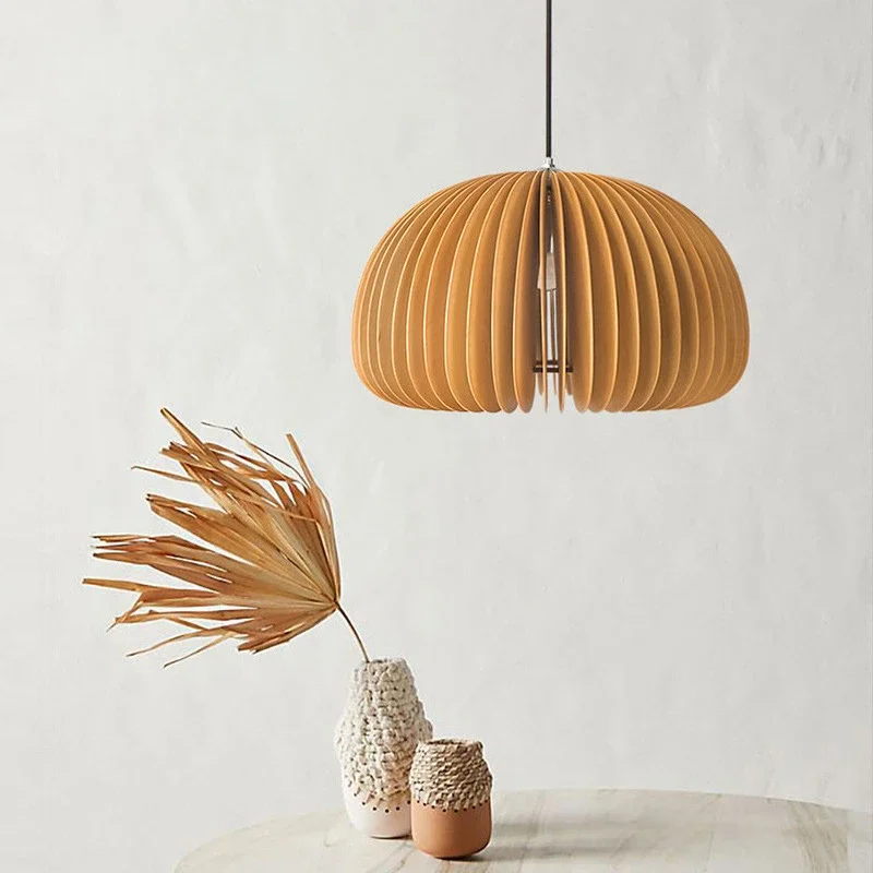 JOYINLED 30CM Rattan Pendant Light Japanese Wood Pumpkin Style Suspension Lamp for Breakfast Nook Hallway, Villa, Kitchen Island