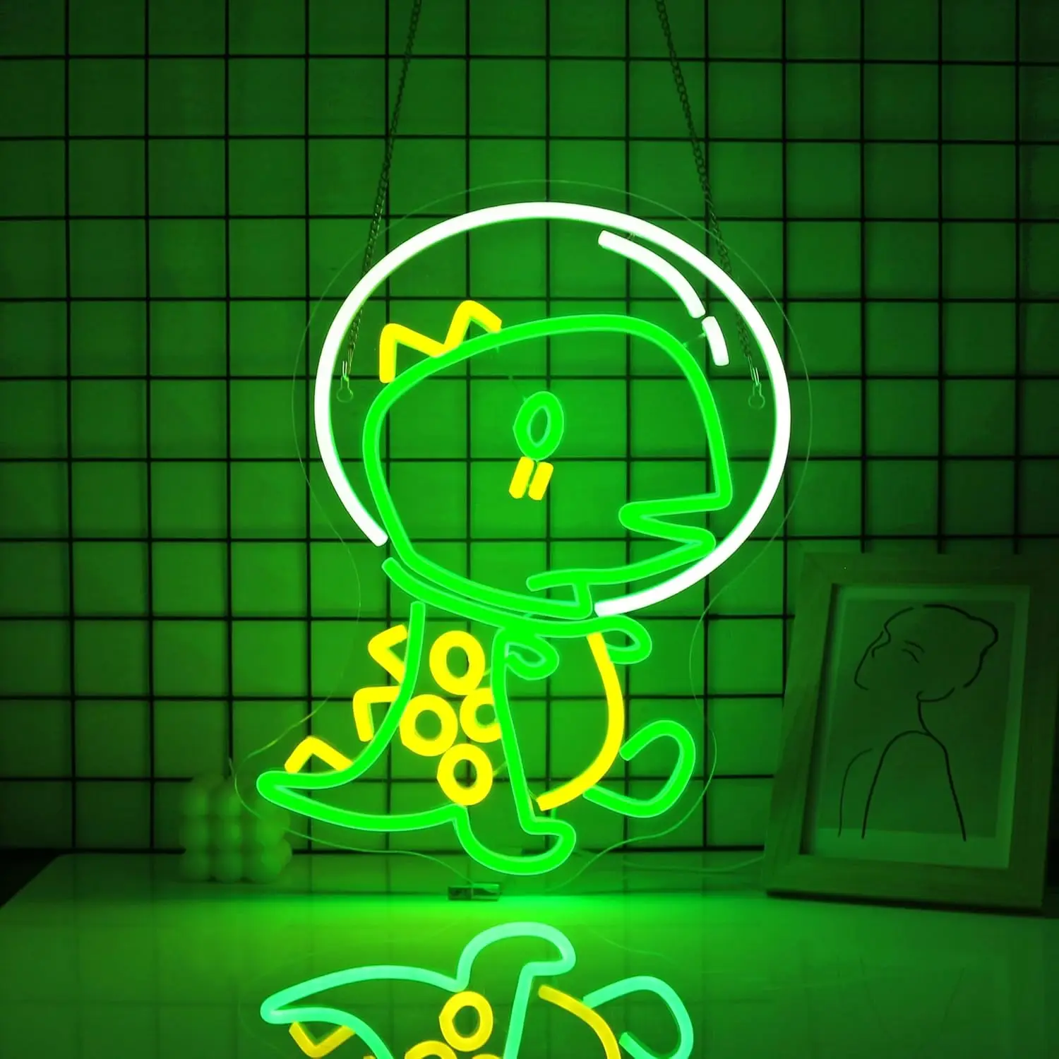 Dinosaur Neon Sign Led Neon Signs for Kid Room Wall Decor USB Dimmable Animal Green Light Up Game Room for Party Bar Club Decor
