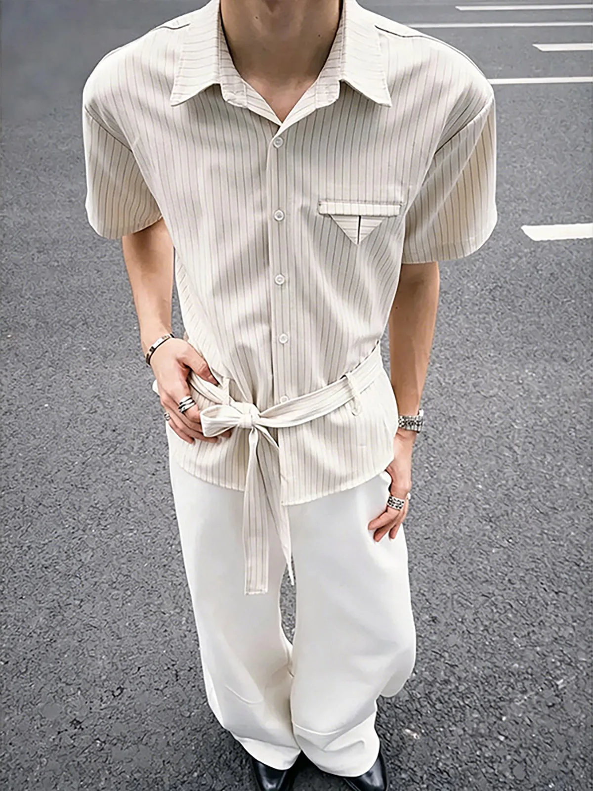 Casual Style Men's Striped Tie Short Sleeve Shirt Loose Fit Breathable Lightweight Summer Fashion Youth Popular Daily Wear