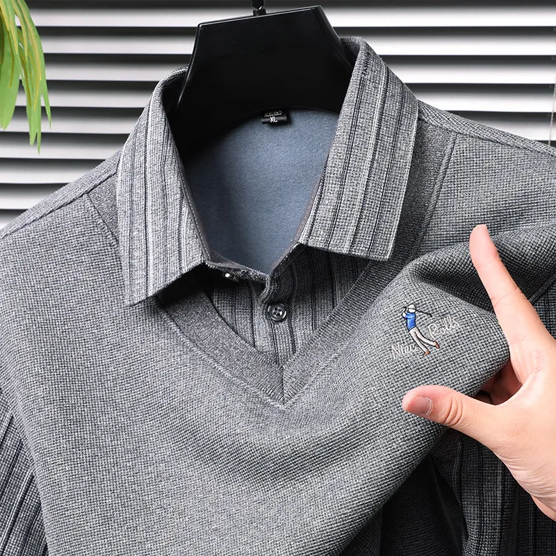 High-end zakelijke nep twee gebreide truien heren winter fluwelen dikke gebreide trui sociale casual herenkleding