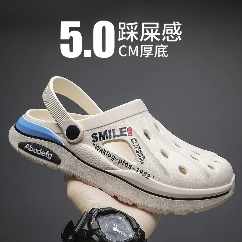 

Hole shoes for men to wear outside summer driving non-slip trendy men versatile beach lazy two wear cool slippers