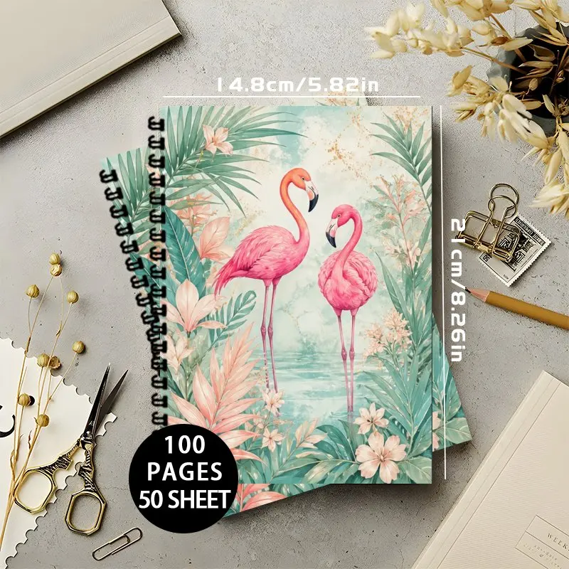 A5 Spiral Notebook for Women Tropical Pink Flamingo Botanical Print Daily Writing Journal for Work Meeting Notes To Do List