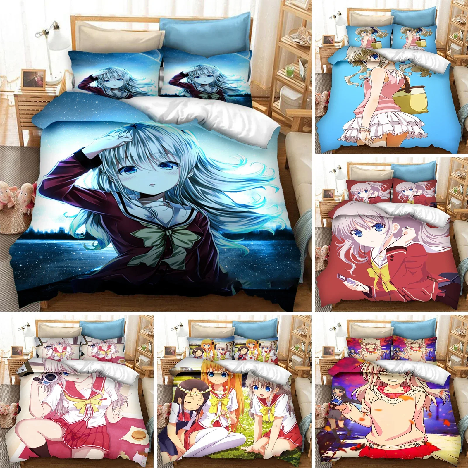 

Anime Charlotte Tomori Nao Bedding Set Duvet Cover Bedroom Comforter Single Twin King ​Size Quilt Cover Home Textile 2/3PCS