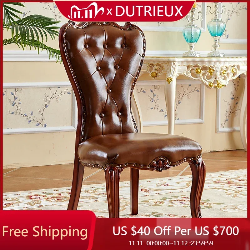 Wood Waterproof Dining Chairs Vintage European Ergonomic Restaurant Chair Leather Luxury Cadeiras De Jantar Home Furniture