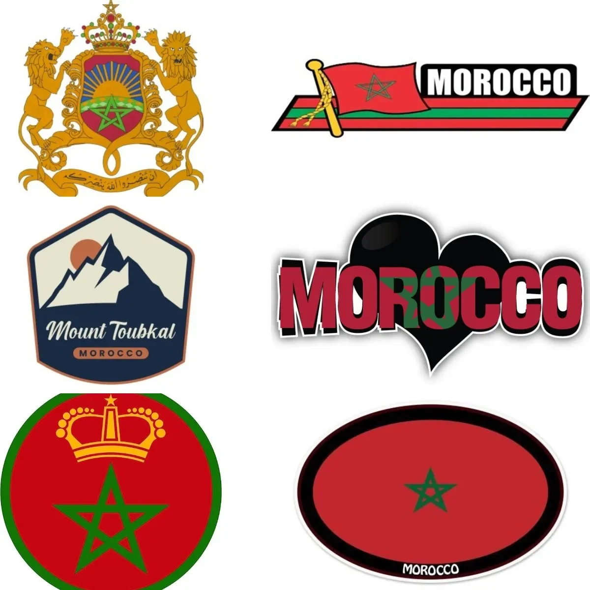 

Morocco MA Flag Map National Emblem Waterproof Sticker for Wall Room Truck Motorcycle Door Bumper Camper Helmet Car Customizable
