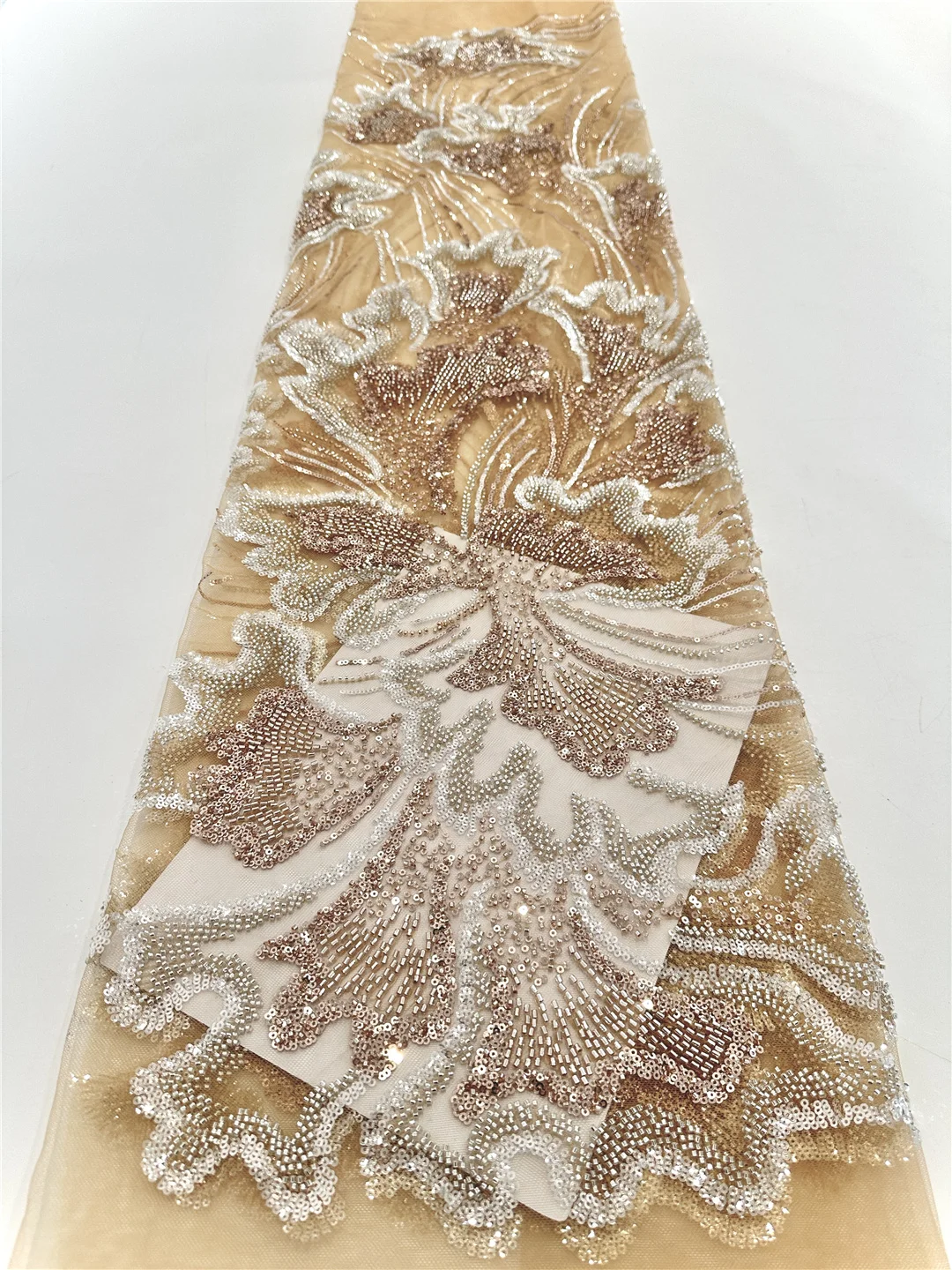 2025Latest Austria Best Quality Elegant Delicate Soft Sequins Tulle lace Fabric With Beads  For Party Evening Dress -SHIT