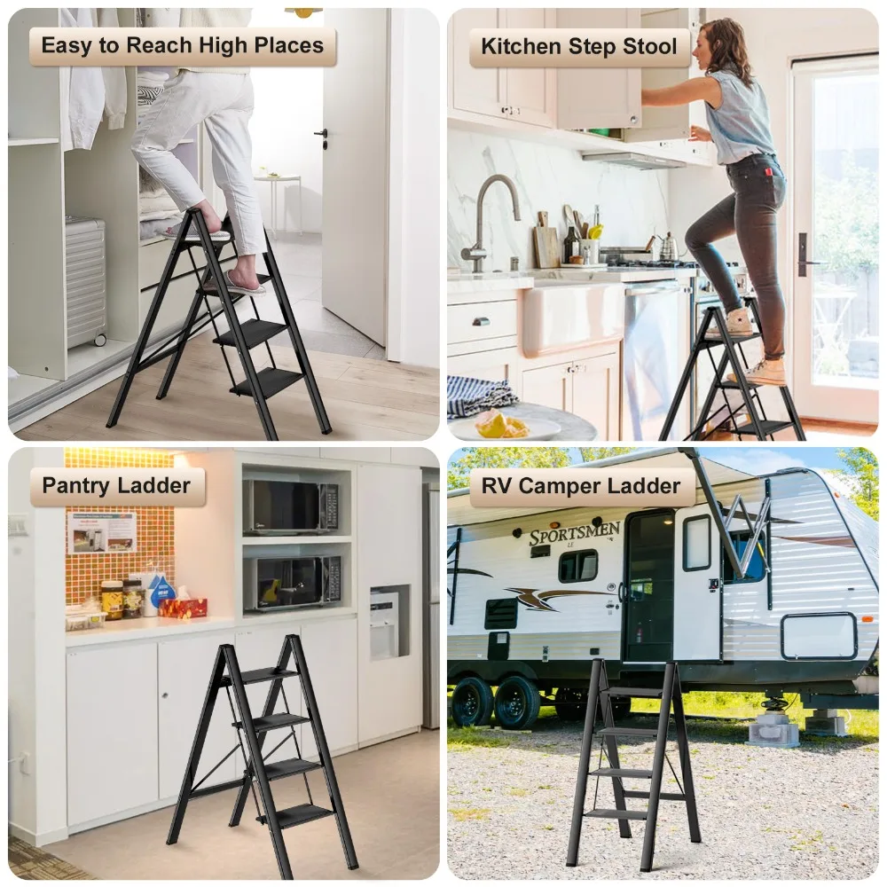 Ladnamy New Four Steps Ladder Ladder Multi-Functional Aluminum Alloy Folding Stair Household Indoor Flower