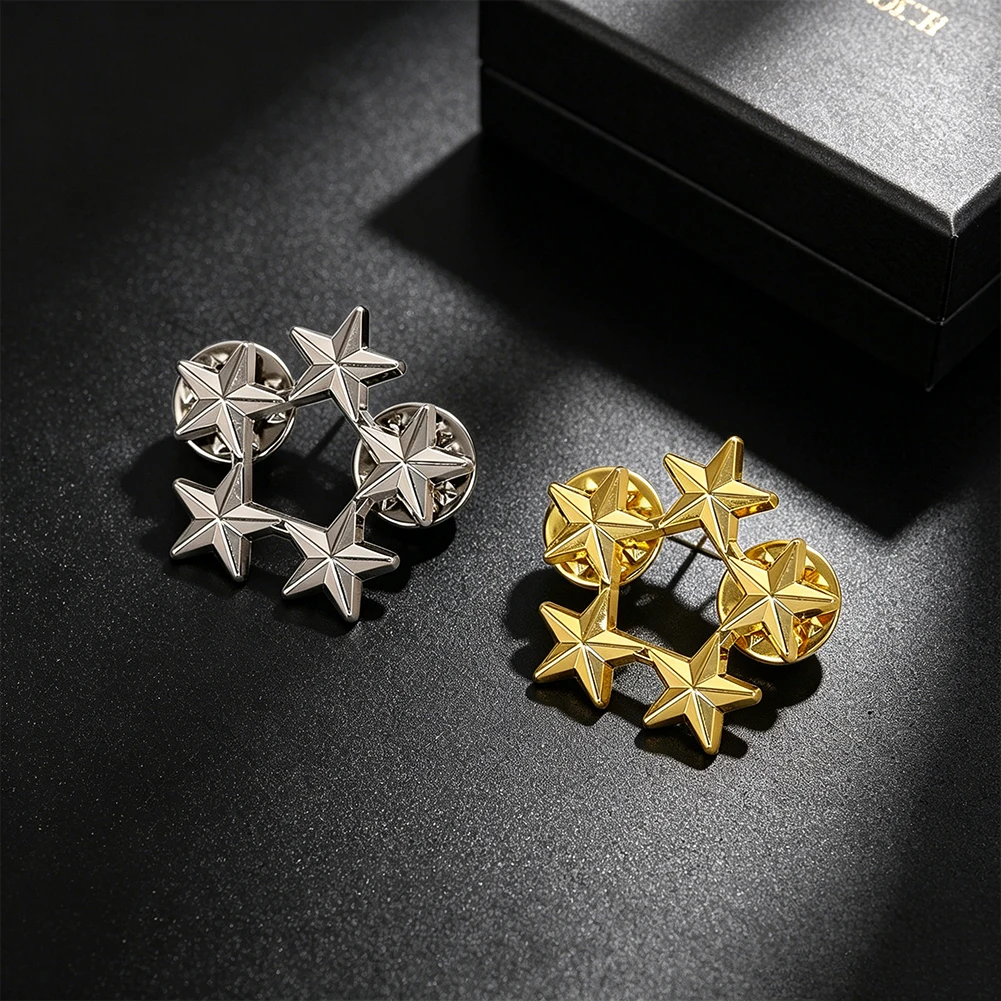 Premium Five-Star General Rank Badge Brooch Pin with Double Butterfly Clasp for Formal Military Uniform Accessory Gift