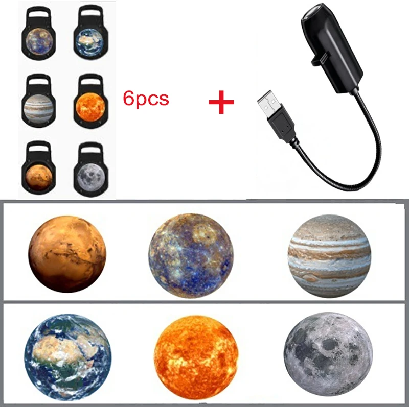 USB-Sternenhimmel-Projektorlampe 360° ° Drehbarer Flexibler Schlauch Planeten-Galaxie-Projektionslampe mit 17/12 Stück Filmslides für Schlafzimmer