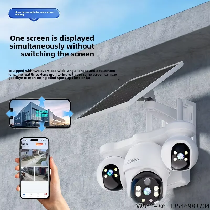 New Arrival 360-Degree Panoramic Solar Outdoor Surveillance Camera 4G Wireless Three-Screen Monitoring Farm Camera