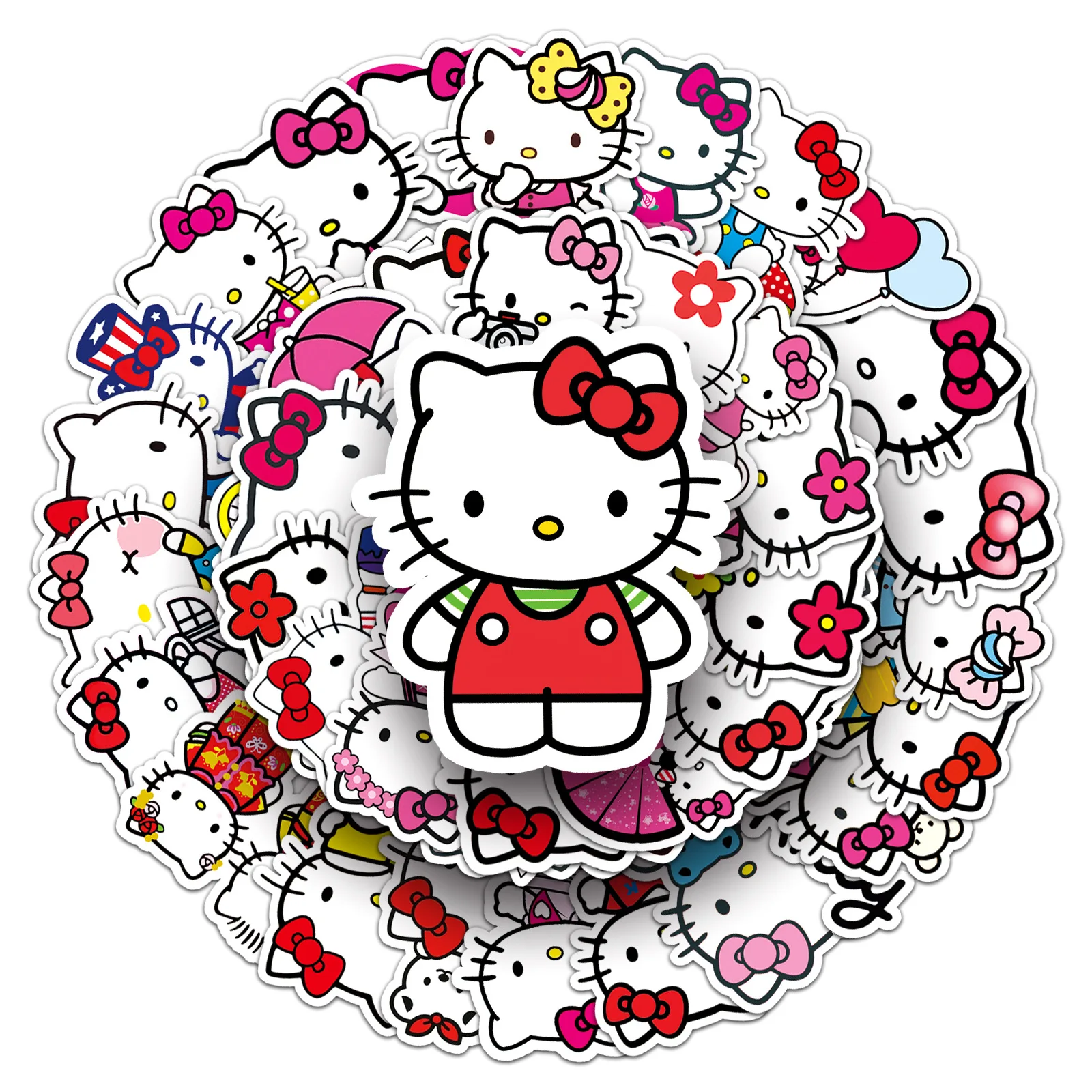 50pcs Hello Kitty Stickers Skateboard Waterproof  Stickers Laptop Skin Cute Anime Stickers Sanrio Phone Case Kawaii Packaging