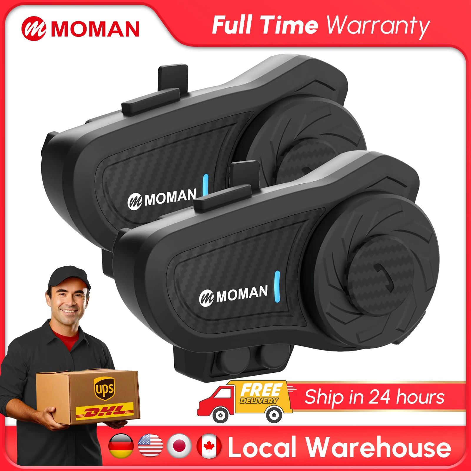 Moman H2PRO Motorcycle Helmet Headset Waterproof Moto Headphone with FM Radio Music Share LED Display For Rider