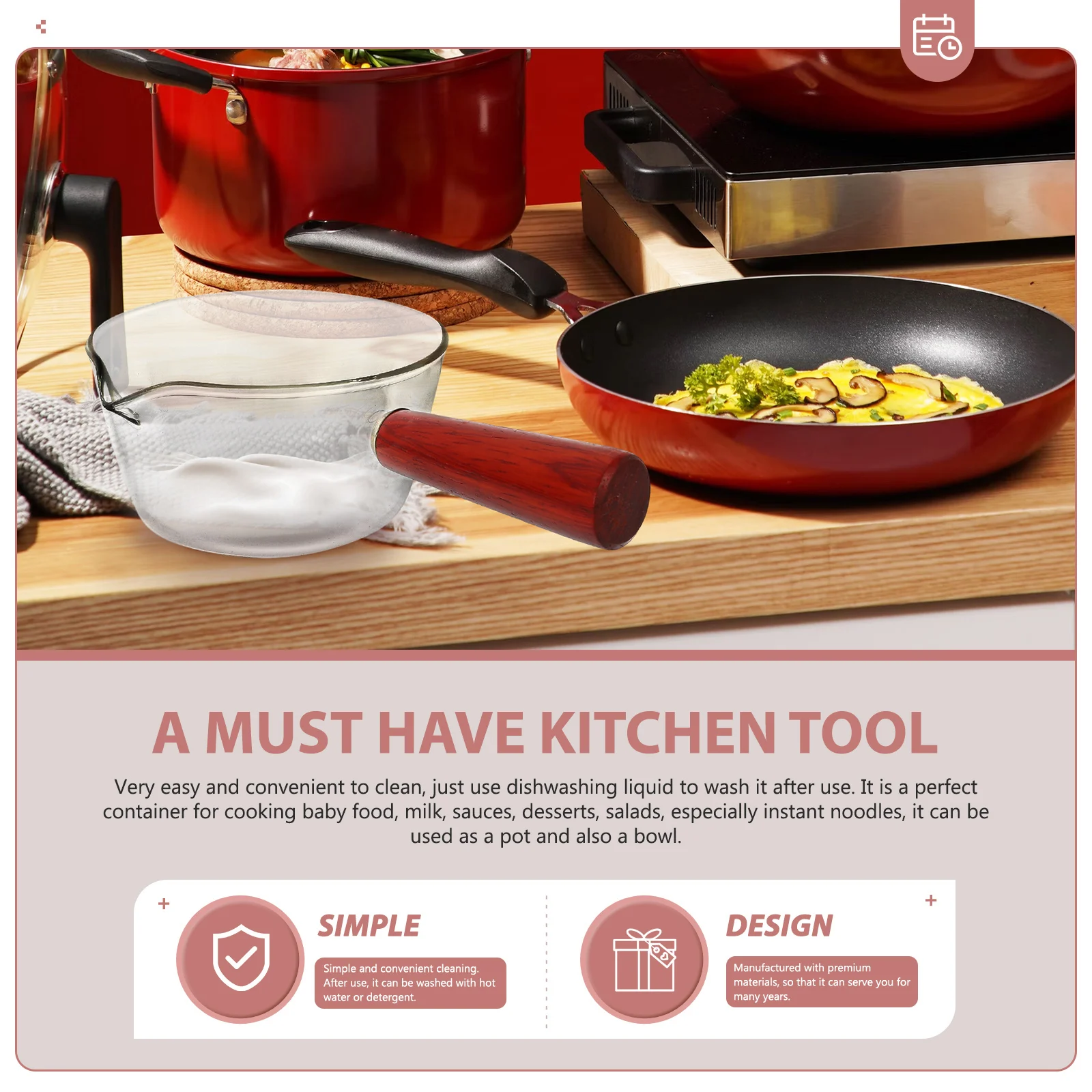 

Small Milk Wooden Handle Non-Stick Cooking Pot For Baby Food Noodle Soup Sauce Heating Kitchen Gadget Stew Pan Household