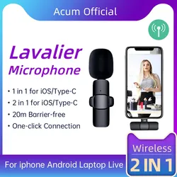 2 in1 Wireless Lavalier Microphone Portable Audio Video Recording Mini Lapel Mic For iPhone Android Gaming Broadcast