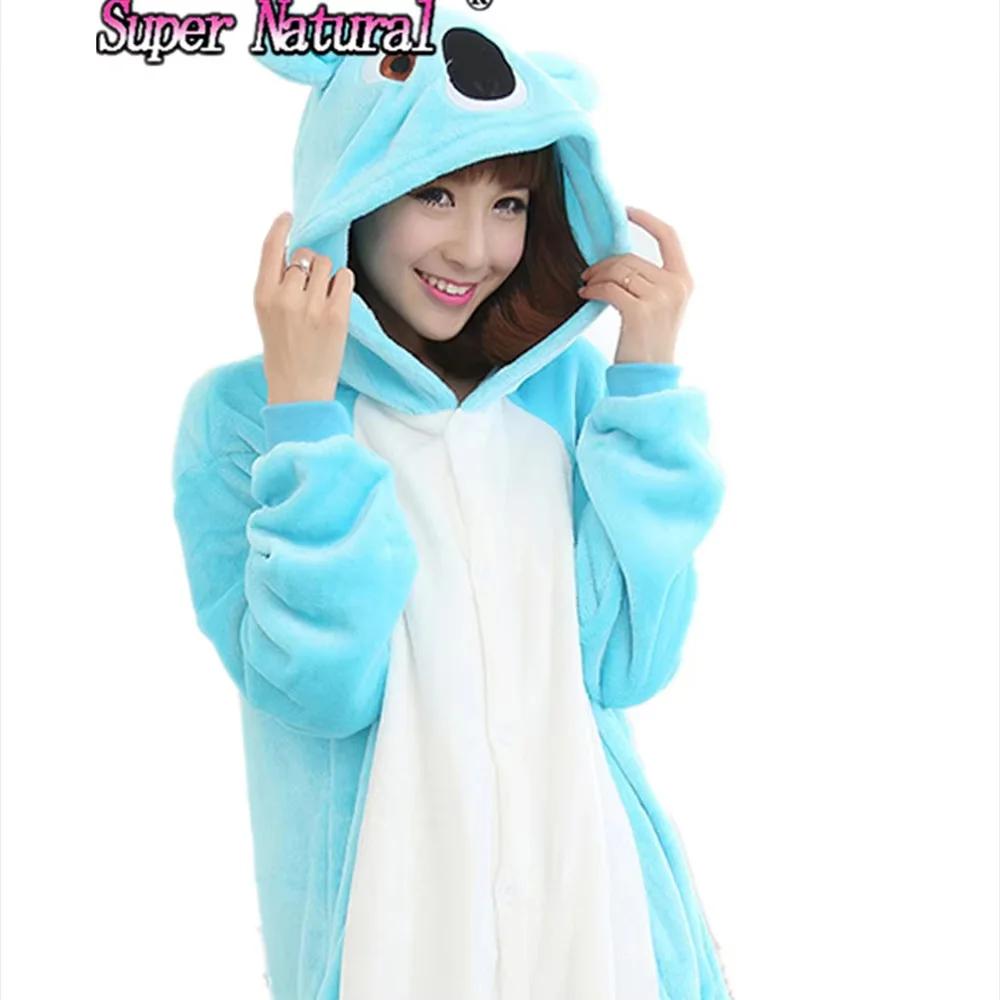 HKSNG Kigurumi الكبار الشتاء الأزرق الرمادي كوالا التميمة فوتي الكل في واحد عيد الميلاد منامة نيسيس للجنسين هالوين زي البيجامات #1