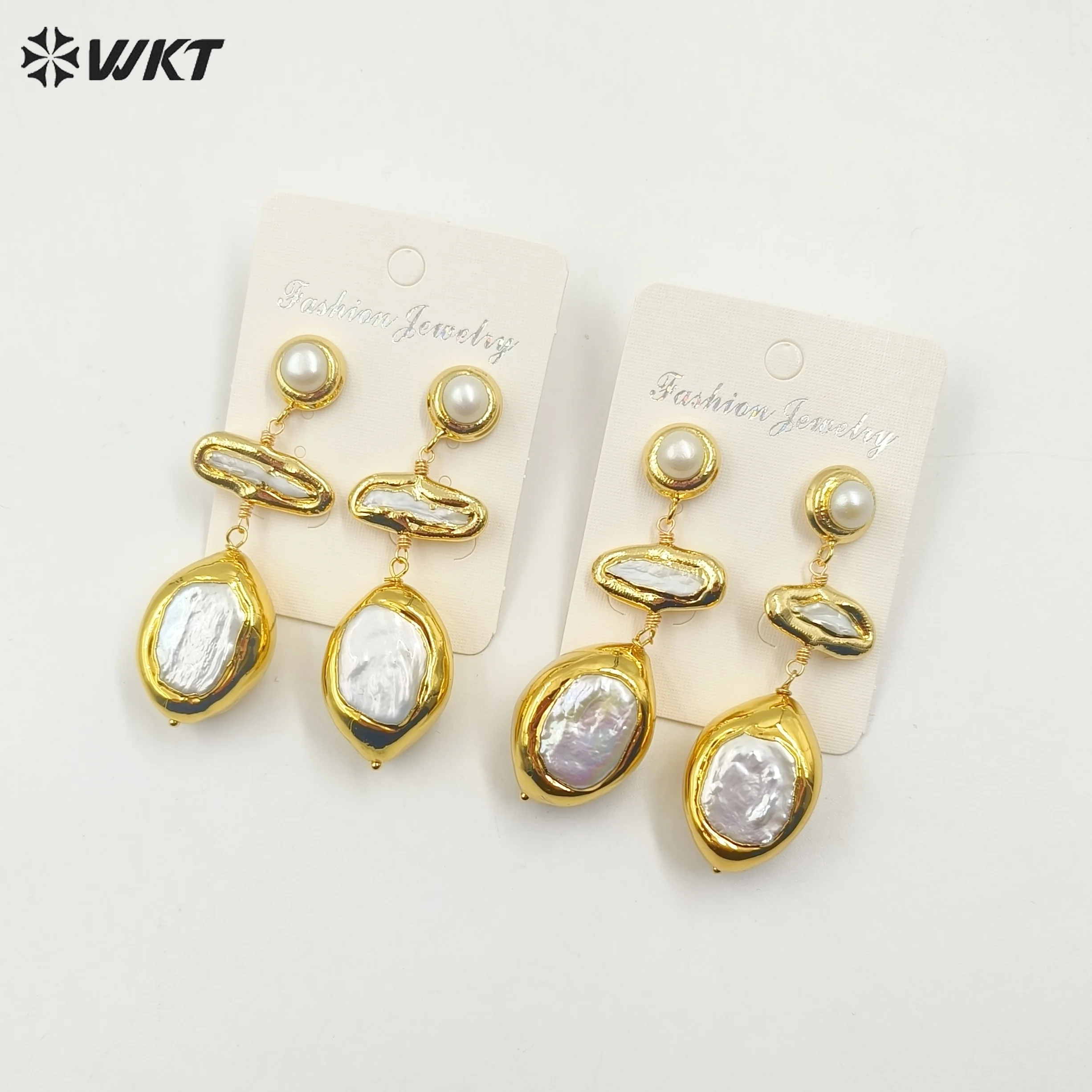 WT-MPE125 Amazing Elegant Natural Freshwater Pearl Long Earring For Women Banquet Party 18k Gold Jewelry Accessories