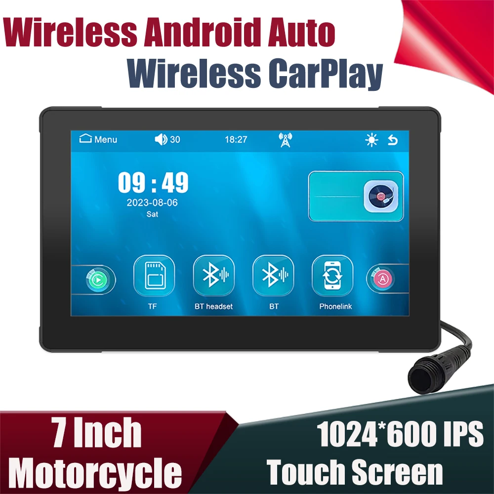 7''Motorcycle DVR Recorder Full Touch Navigation Screen Carplay Front and Rear Camera With Tire Pressure Wireless Android Auto