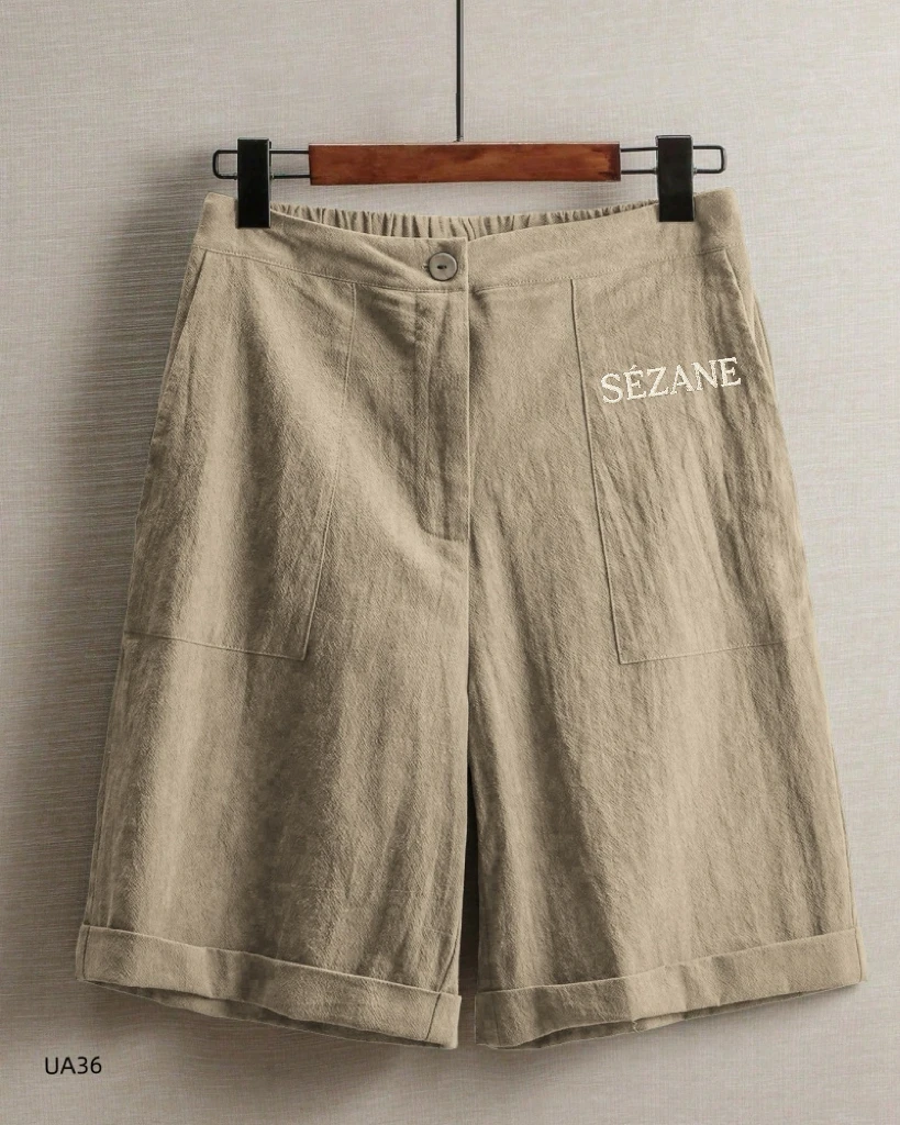 Lightweight Breathable Linen Bermuda Shorts Summer New Women's Large Pocket Cuff Stretch Straight Pants