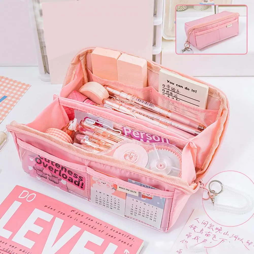 Travel Cosmetic Bag Capacity Pencil Bag Durable Multi-compartment Pencil Case with Zipper Closure for Stationery Organization