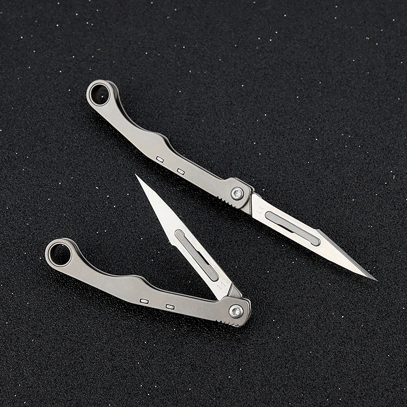 New Mini Titanium Alloy Scalpel Folding Knife Quick Open Keychain Pocket Utility Knife Selfdefense Tool Replaceable NO11Blade