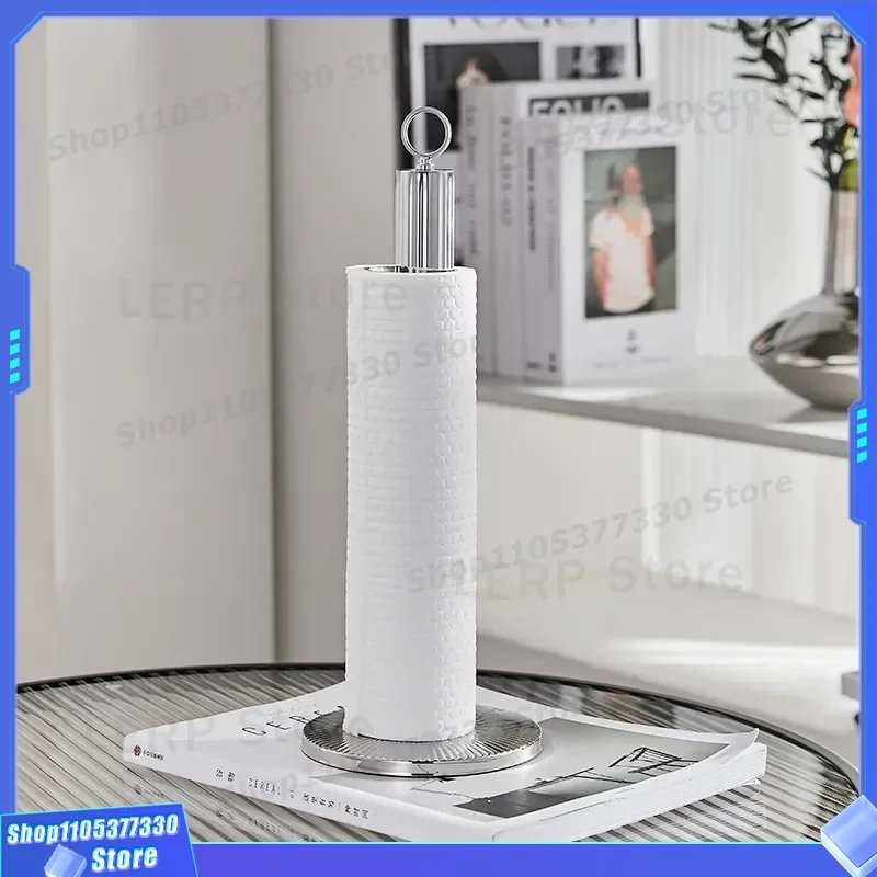 Stainless Steel Vertical Tissue Holder Desktop Kitchen Roll Stand Plastic Wrap Storage Rack Organizer for Home Office Use