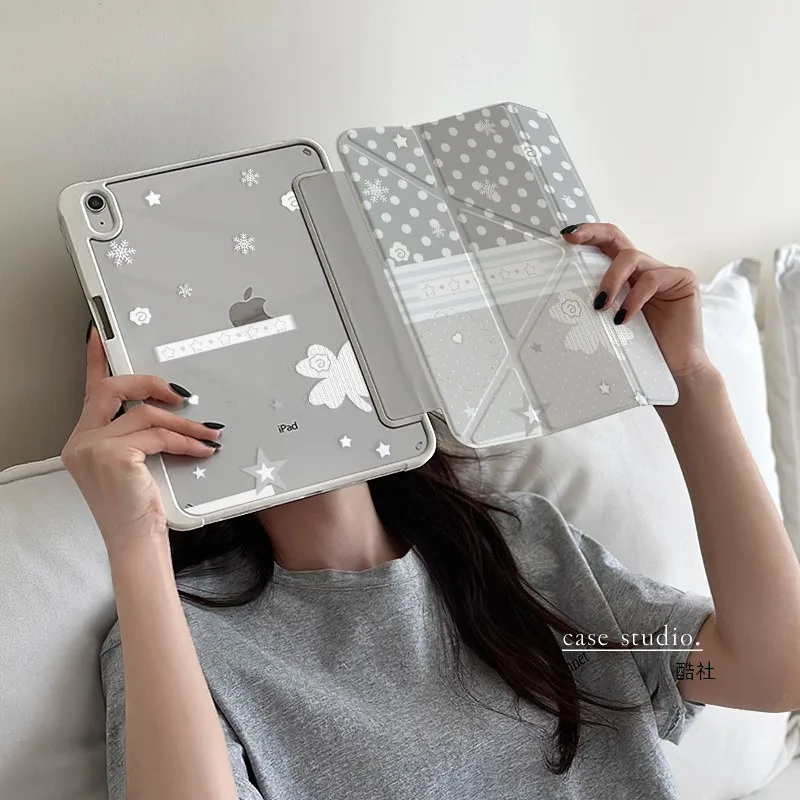 Snowflake Polka Dots For iPad Case iPad Air 4 5 6 Pro 11 12.9 13 M4 10.9 10.2 Mini 7 6 Smart Y Folded Edge Case With Pen Holder