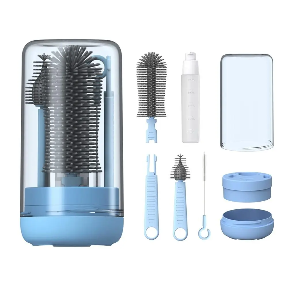 

6 in 1 Bottle Cleaning Brush Set Portable Compact Baby Bottle Brush Set Soft Bristles Space Saving Feeding Bottle Brush