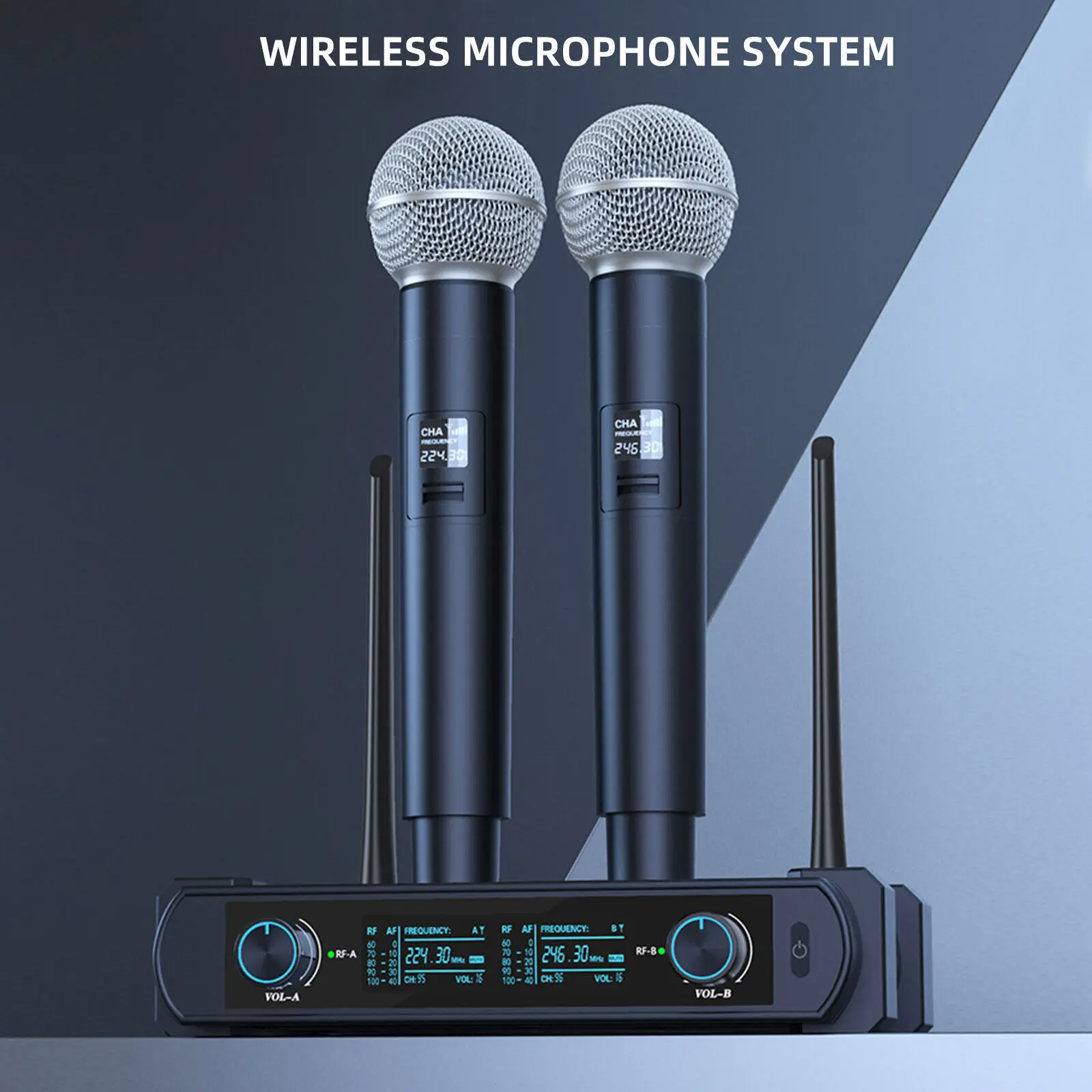 VHF Wireless Dual Handheld Microphones System Dynamic Mic for Family Party