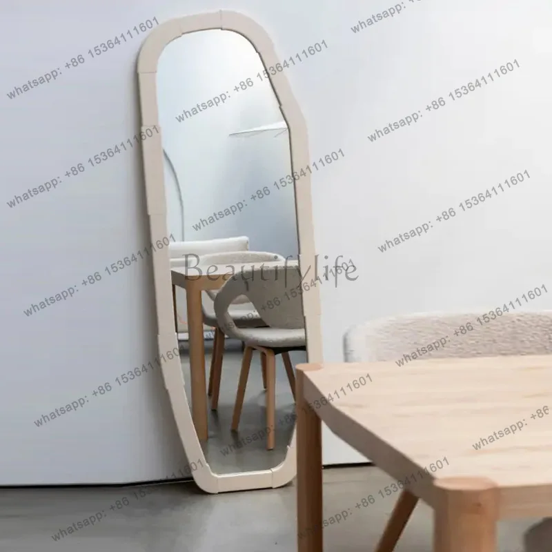 European beige special-shaped art floor mirror household living room full-body mirror