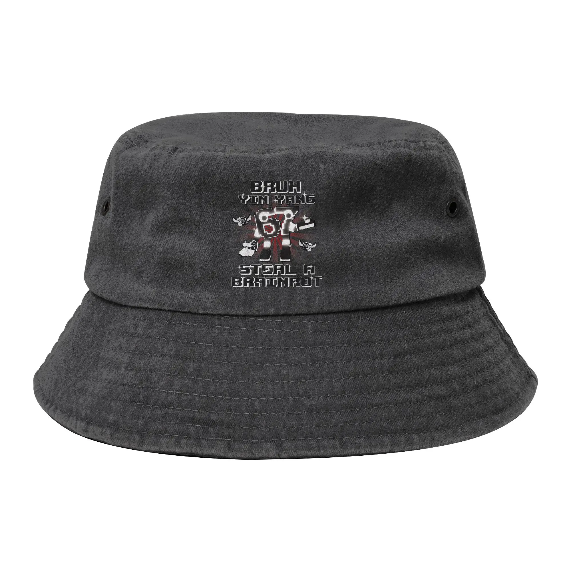 Teen Distressed Washed Bucket Hats Bruh Yin Yang 67 Six Seven 6-7 Funny Brainrot Sport Fishing Hat  Bob Hat Gift