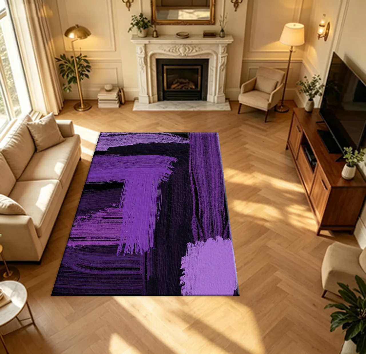 Purple Brush Stroke Paint Abstract Art carpet flooring Modern Graffiti Style Floor Mat