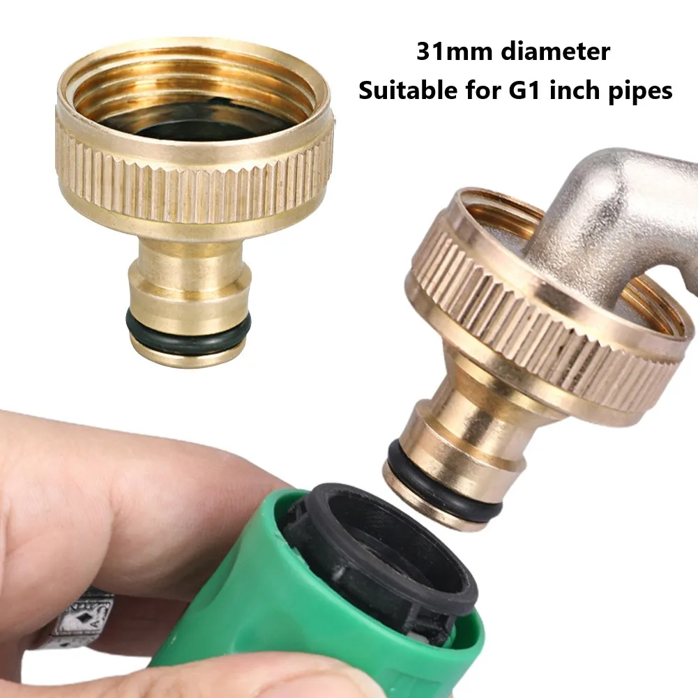 1pc Brass Threaded Hose Tap Connector G1inch Wi Rubber Seal For Garden Water Pipe Faucet Connection WateringEquipment Pipe Joint