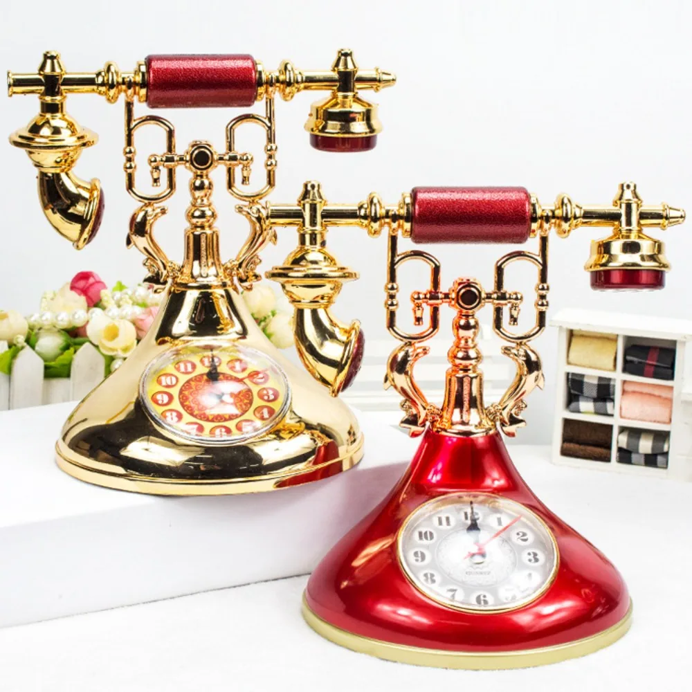 Creative Plastic Telephone Alarm Clock Retro European Clock Timekeeper Ornament Gift