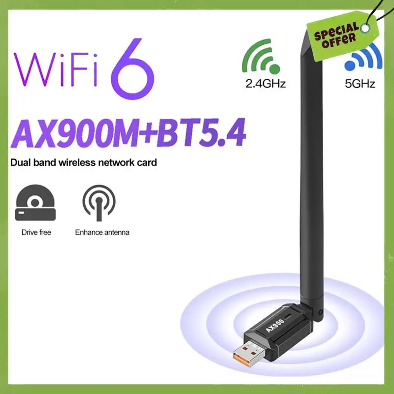 

900Mbps Wifi6 USB Adapter Bluetooth 5.4 AX900 USB Dongle 2.4G/5Ghz Wireless Network Card Ethernet Receiver Free Driver