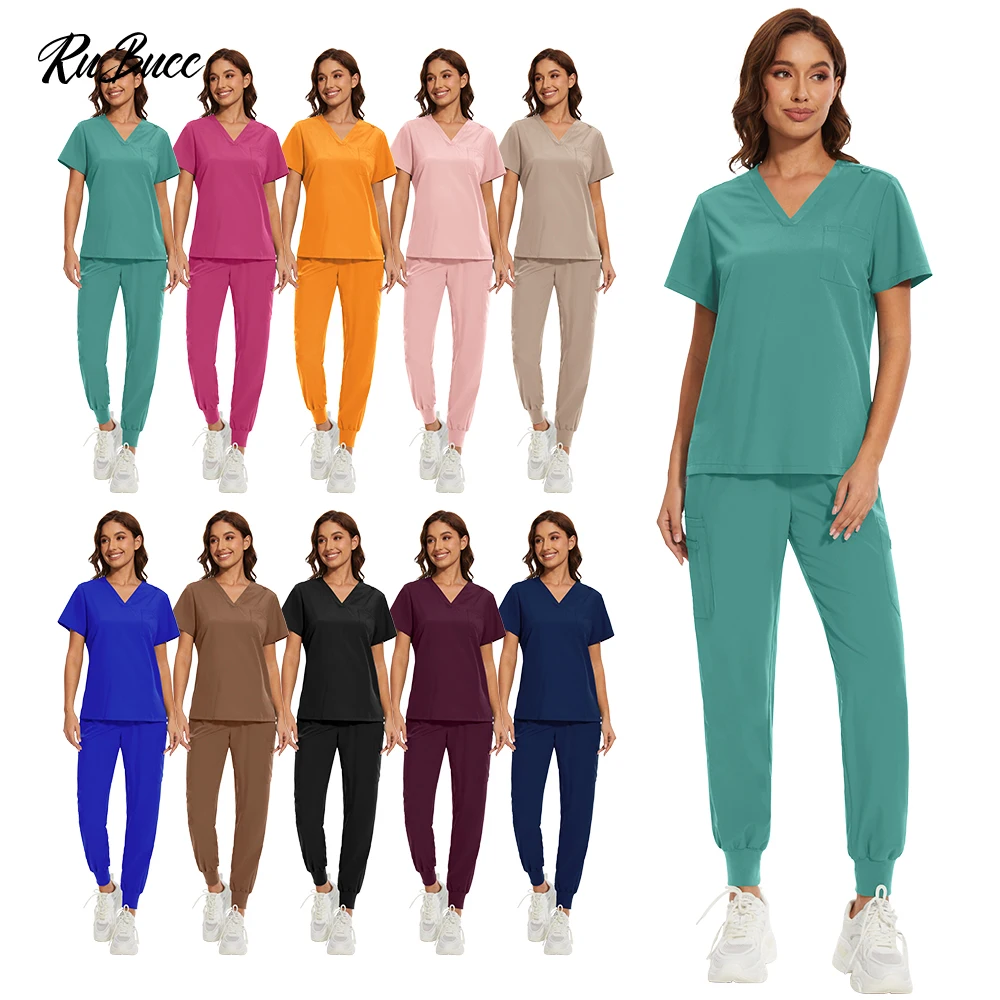 

Spa Uniform Scrubs Clothes Women Breathable Soft Zipper Collar Tops Joggers Pants Suit Beauty Salon Nail Technician Work Uniform
