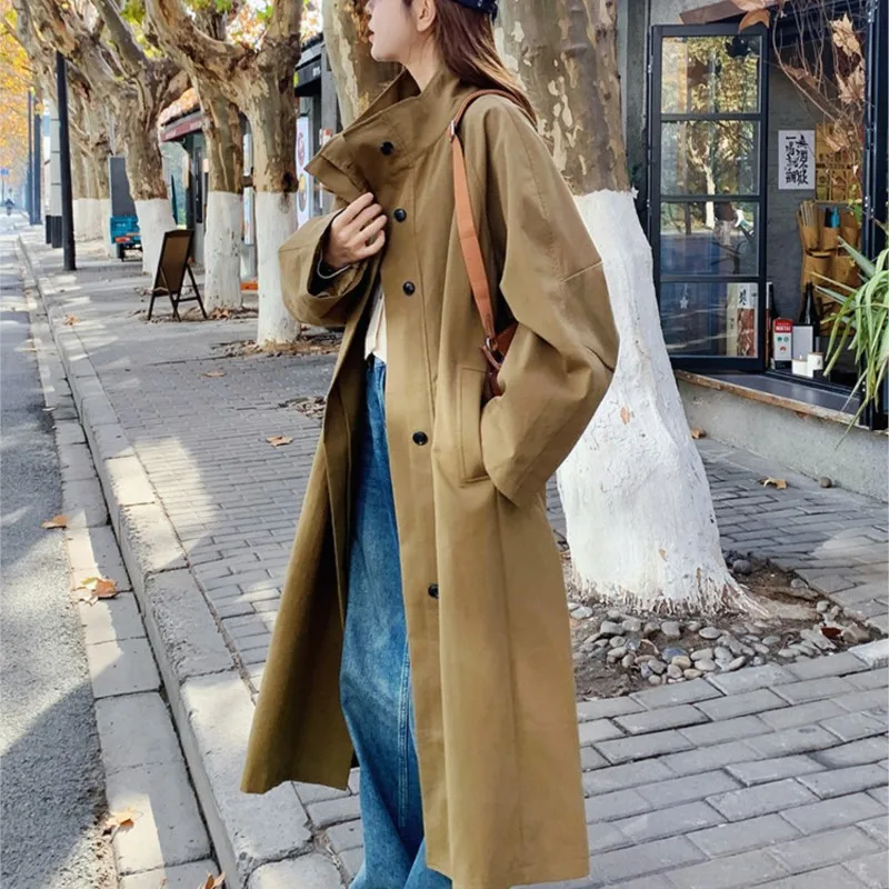 Khaki Trench Coat Women's New Korean-Style Mid-Length Beautiful Overcoat