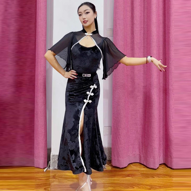 Vestidos de baile latino Samba para adultos, ropa de competición de baile de salón para mujer, traje de baile moderno, ropa de entrenamiento SL14547