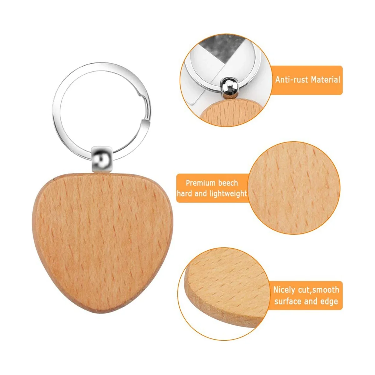 Wooden Key Ring Blank Wooden Key Chain DIY Wood Key Ring for Decorations Gifts Pyrography Design