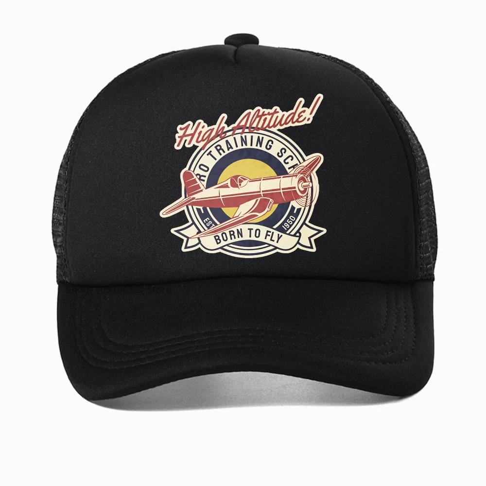 

Funny High Altitude BORN TO FLY Vintage Airplane men Baseball Cap Harajuku Summer Fashion Women mesh breathable Trucker hat