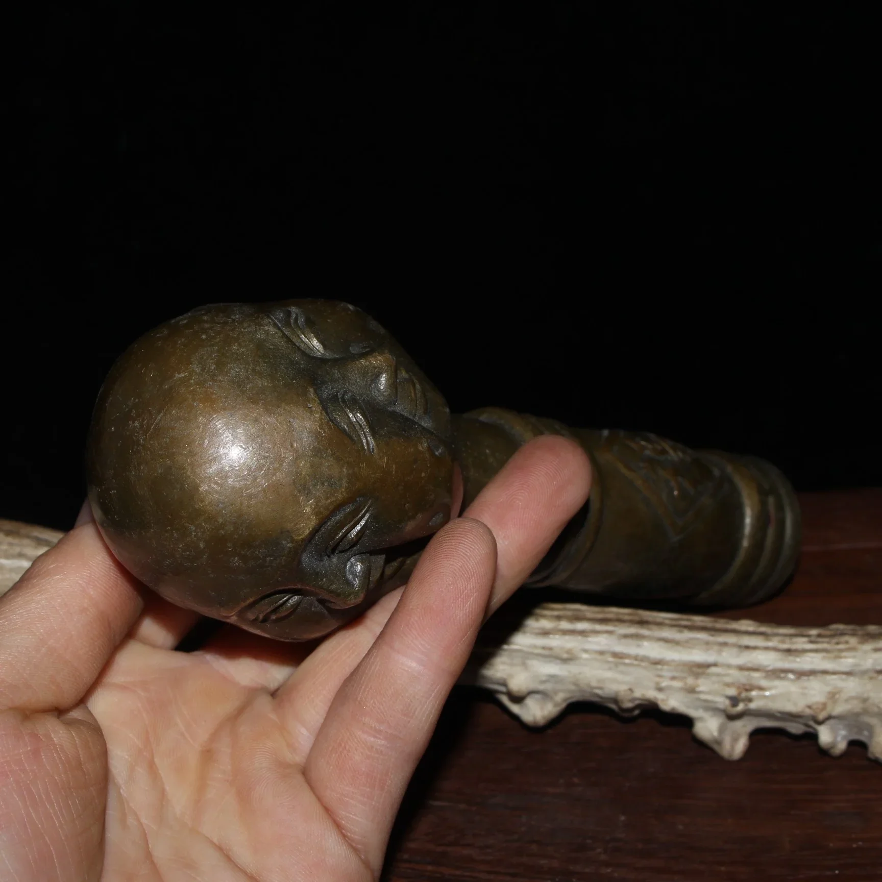 Brass Four-Face Buddha Head Walking Stick Cane Handle Top Topper