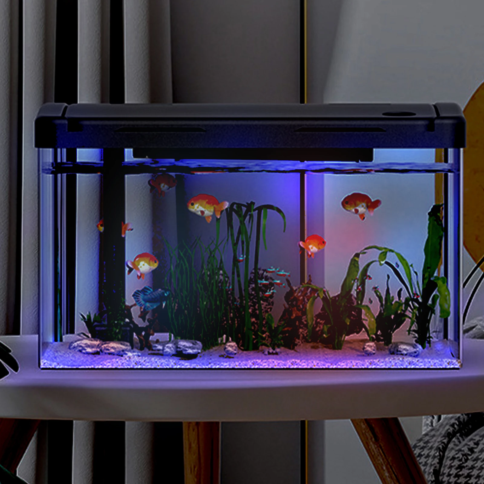 Kit de inicio de acuario, mini pecera rectangular de escritorio con filtro, suministro de oxígeno, decoración de mesa para oficina y sala de estar