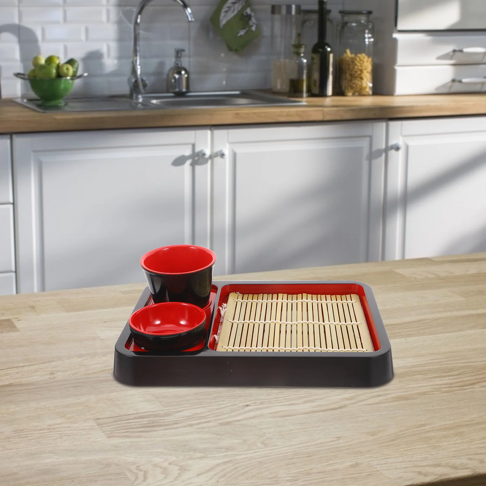 

1Set Cold Noodle Tray Bamboo Mat Food Plate Elegant Japanese Style Snack Tray Tableware Decorative Cooking Dish Storage