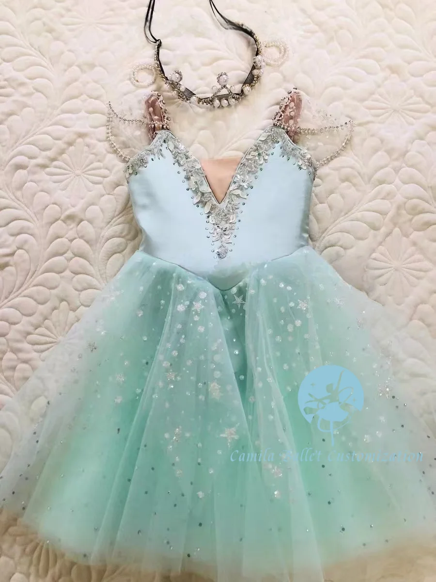 

Lake Green Diamond Ocean and Pearl Dance Variation Ballet Troup Professional Custom Performance Dress Adults and Children