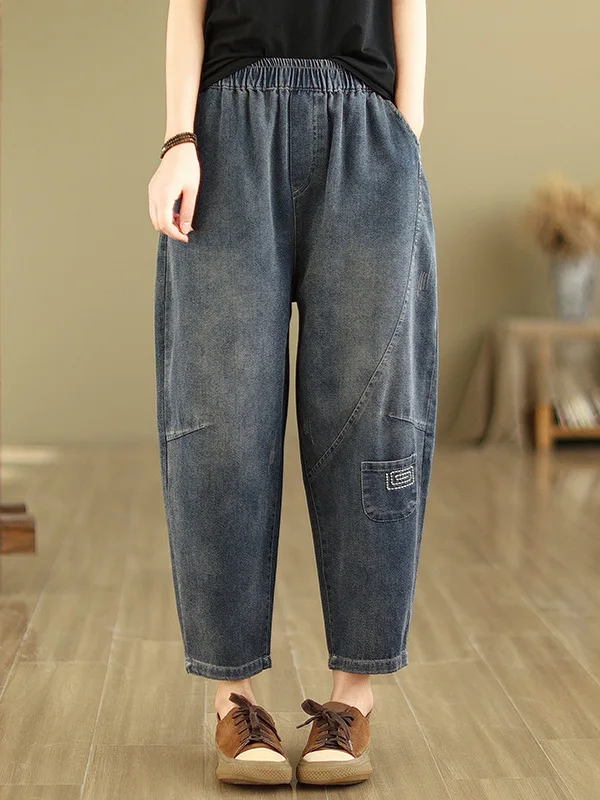 Casual Mom Jeans Women's Spring Autumn Wide Leg Pants Loose Fit Dad Harlan Trousers Large Size Relaxed Vintage Style Denim