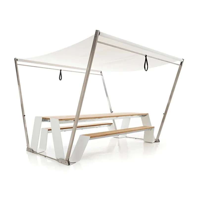 Outdoor one-piece bench, yard restaurant cafe leisure open-air courtyard stainless steel external table and chair combination