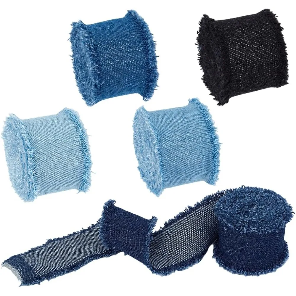 

8,5 ярдов, 5 цветов, джинсовая лента, деревенская потертая бахрома, 1-3/8 ~ 1-5/8 дюймов, джинсовая тканевая лента ручной работы для шитья, подарочная упаковка, сделай сам