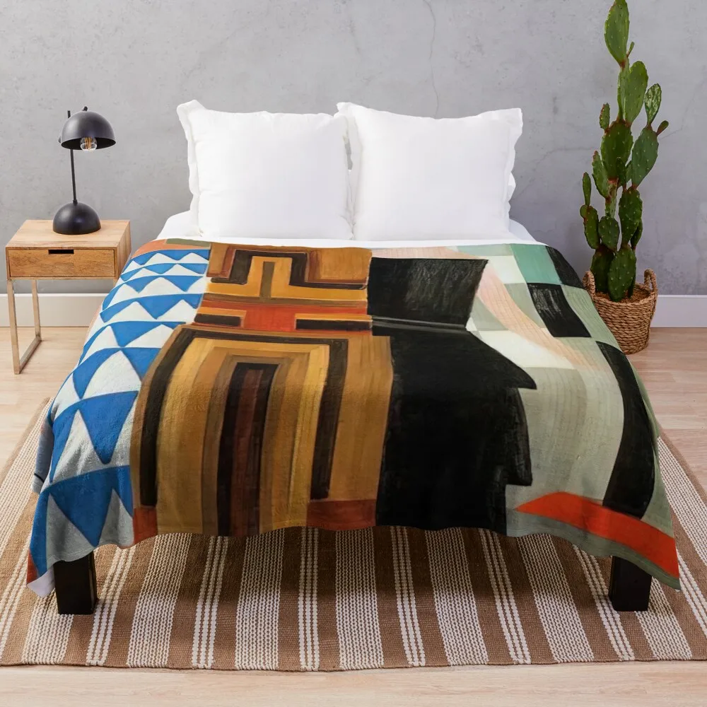 THREE WOMEN DRESSED SIMULTANEOUSLY By Sonia Delaunay Throw Blanket Flannels bed plaid Sofa Stuffeds Blankets